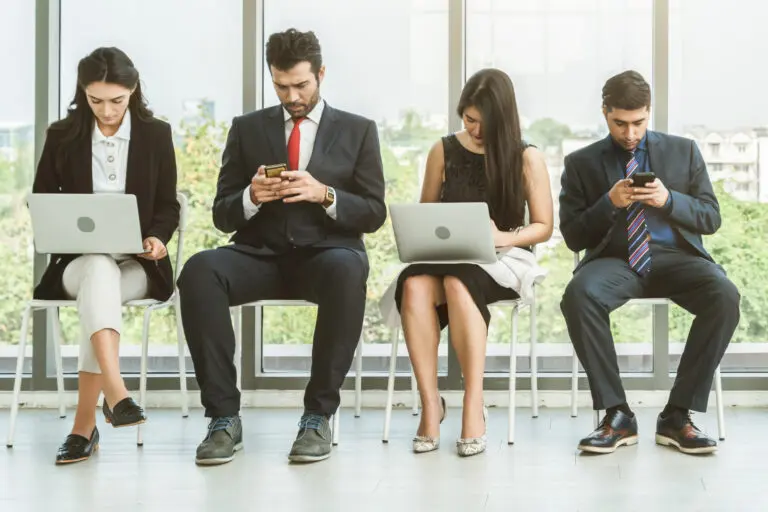 Job seekers and applicants waiting for interview