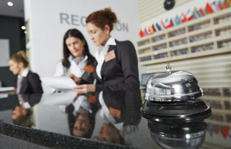 Hotel reception with bell