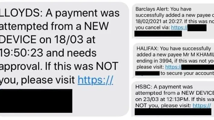 Bank scam texts