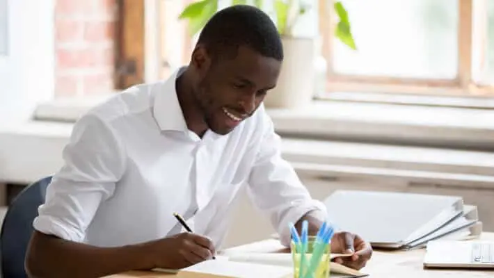 Smiling,African,Student,Do,Easy,Exercise,Homework,Assignment,Preparing,For