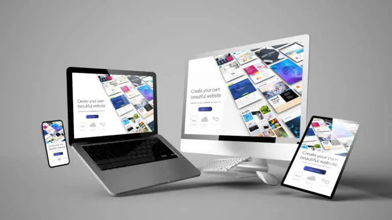 Floating,Devices,Mockup,With,Website,Builder,Design,3d,Rendering