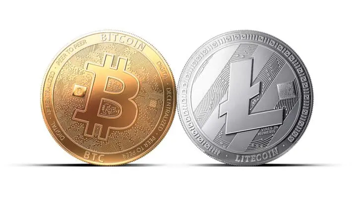 Clash,Of,Bitcoin,And,Litecoin,Coins,Isolated,On,White,Background.