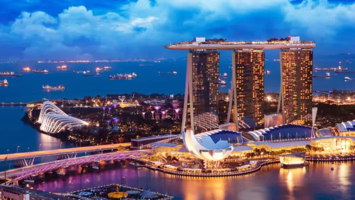 Singapore,Cityscape,At,Dusk.,Landscape,Of,Singapore,Business,Building,Around