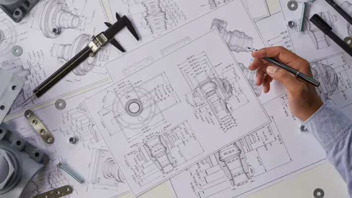 Engineer,Technician,Designing,Drawings,Mechanicalâ,Parts,Engineering,Engine,Manufacturing,Factory