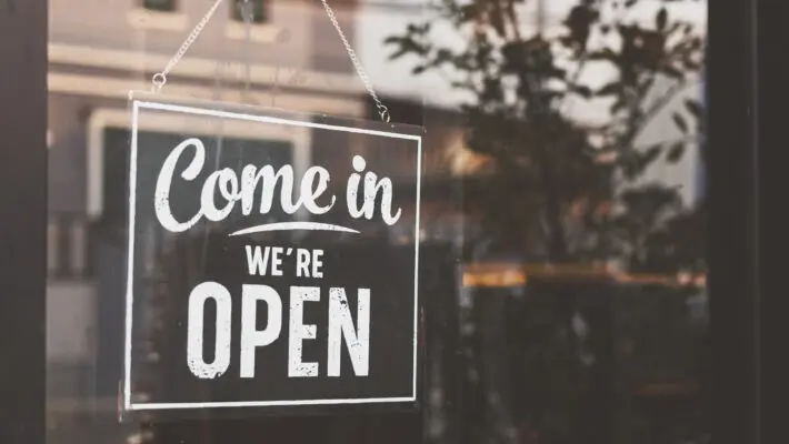 Text,On,Vintage,Black,Sign,”come,In,We’re,Open”,In