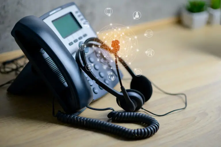 Voip,Services,Concept,Of,Ip,Telephone,Device,And,Headset,With