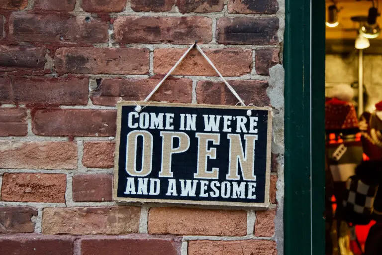 come,In,Were,Open,And,Awesome.,A,Playful,Sign,Invites