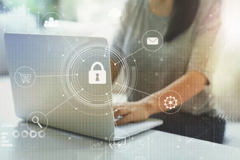 Cyber,Security,With,Woman,Using,Her,Laptop,In,A,Living