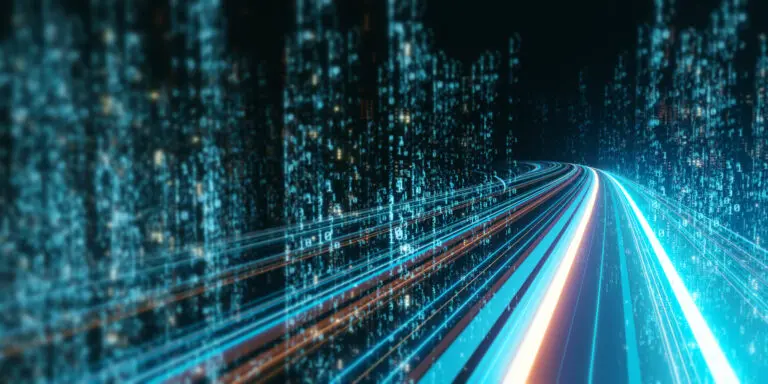 3d,Rendering,Of,Abstract,Highway,Path,Through,Digital,Binary,Towers