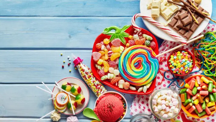 Overhead,View,Of,Colorful,Array,Of,Different,Childs,Sweets,And