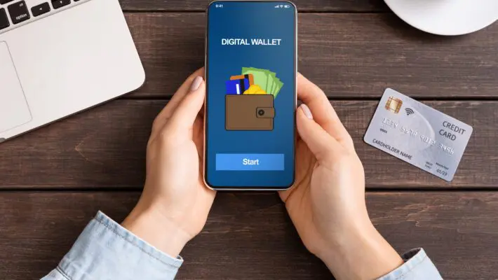 Mobile,Banking.,Woman,Holding,Smartphone,With,Digital,Wallet,Application.,Credit