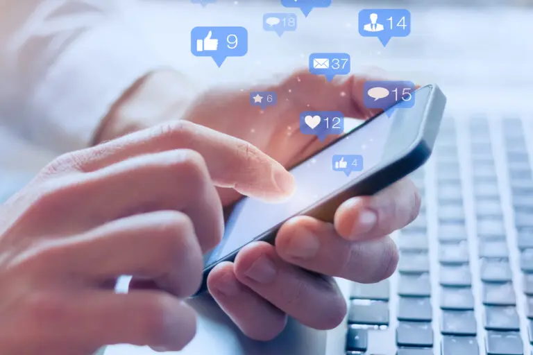 Social,Media,Interactions,On,Mobile,Phone,,Concept,With,Notification,Icons