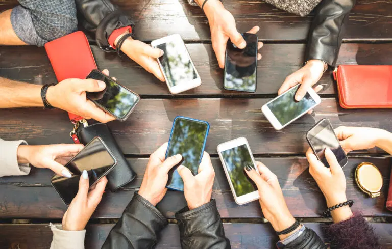 People,Group,Having,Addicted,Fun,Together,Using,Smartphones,-,Detail