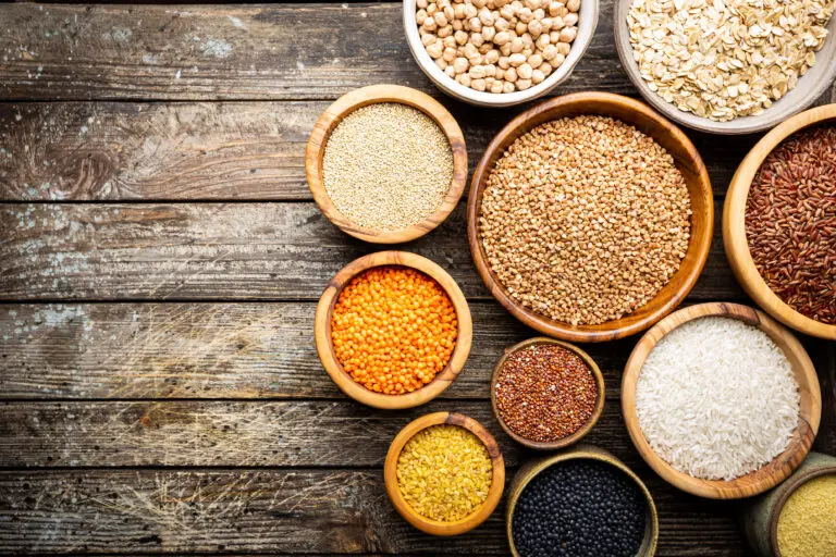 Organic,Products.,Bowls,With,Different,Gluten,Free,Grains,On,Wooden