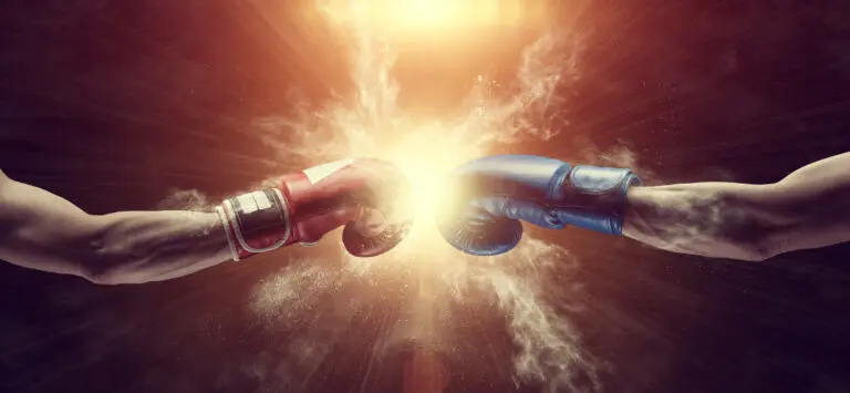 Two,Male,Hands,In,Boxing,Gloves.,Sports,Confrontation.,3d,Image