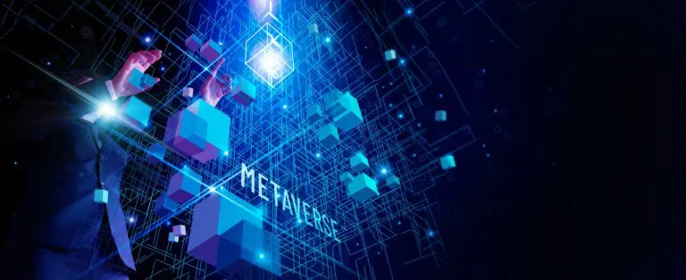 Businessman,Explore,Metaverse,Technology,With,Blockchain,Network,Connecting.,Computer,Generated