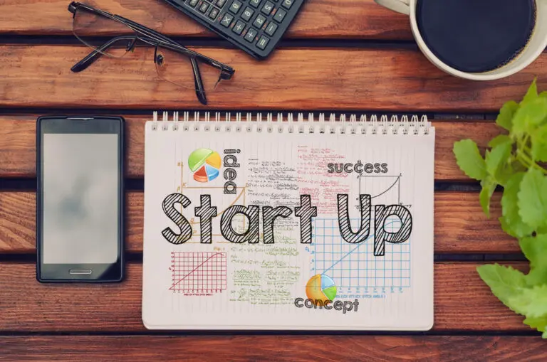 Notebook,With,Text,Inside,Start,Up,On,Table,With,Coffee,