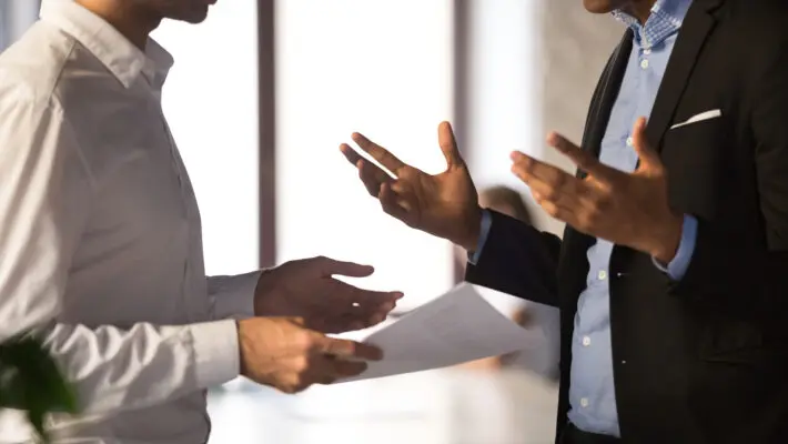 Close,Up,Executive,Manager,Dissatisfied,By,African,American,Employee,Work