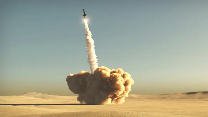 Rocket,Start,From,Desert,3d,Illustration