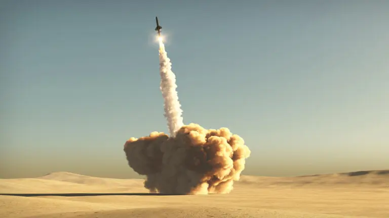 Rocket,Start,From,Desert,3d,Illustration