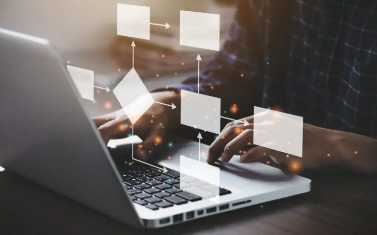 Businessman,Using,A,Computer,Analysis,For,Process,And,Workflow,Automation
