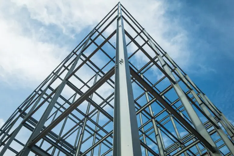 Structure,Of,Steel,For,Building,Construction,On,Sky,Background.