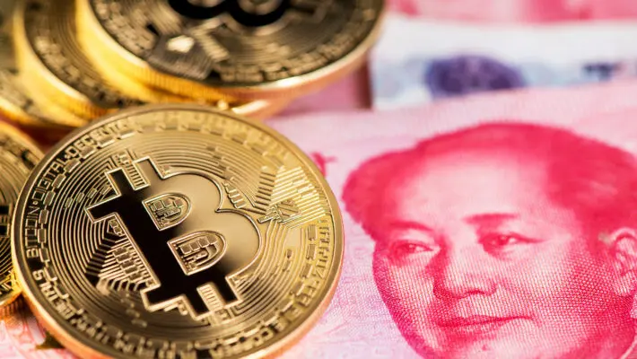 Bitcoin,And,Banknotes,Of,One,Hundred,Yuan.,Background,With,Crypto
