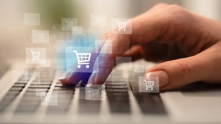 Business,Woman,Hand,Typing,On,Keyboard,With,Online,Shopping,Concept