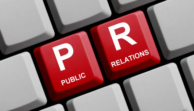 Pr,Public,Relations,Concept,Online,On,Red,Computer,Keyboard