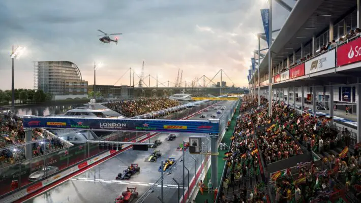 A Formula One motor racing track is included in plans being drawn up that would lead to the Royal Docks in east London being turned into a new waterfront destination.
