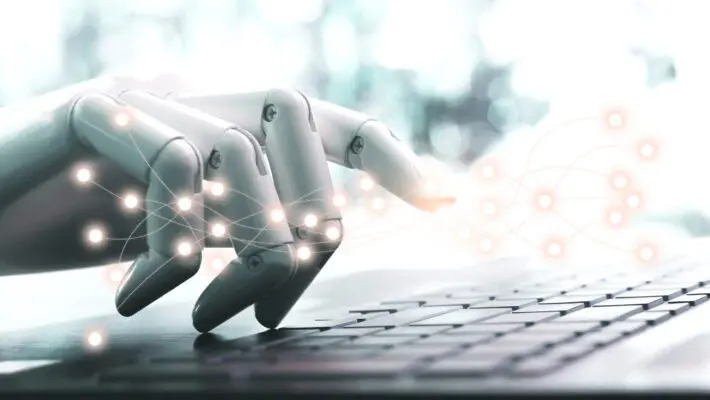Network,Technology,Robot,Concept,Or,Robot,Hand,Chatbot,Pressing,Computer