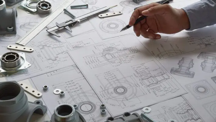 Engineer,Technician,Designing,Drawings,Mechanicalâ,Parts,Engineering,Engine,Manufacturing,Factory