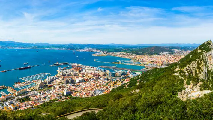 Panoramic,Aerial,View,Of,The,Rock,Of,Gibraltar,,Roof,Tops