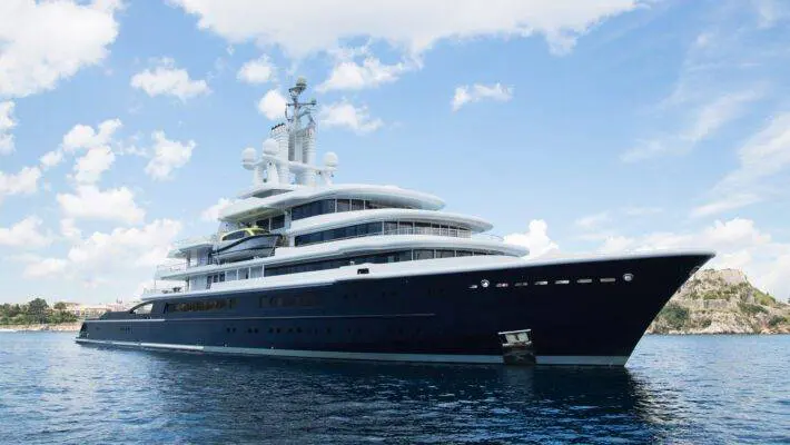The billionaire husband of 'Baroness Bra' Michelle Mone is preparing to take delivery of a £50 million mega-yacht, sources on the French Riviera say.