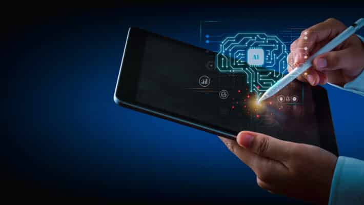 Artificial,Intelligence,Of,Futuristic,Technology,Concept.,Hand,Using,An,Electronic