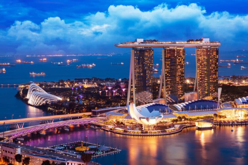 Singapore,Cityscape,At,Dusk.,Landscape,Of,Singapore,Business,Building,Around