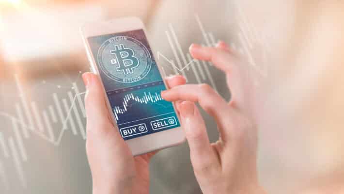 Bitcoin,Symbol,On,Mobile,App,Screen,With,Big,Buy,And
