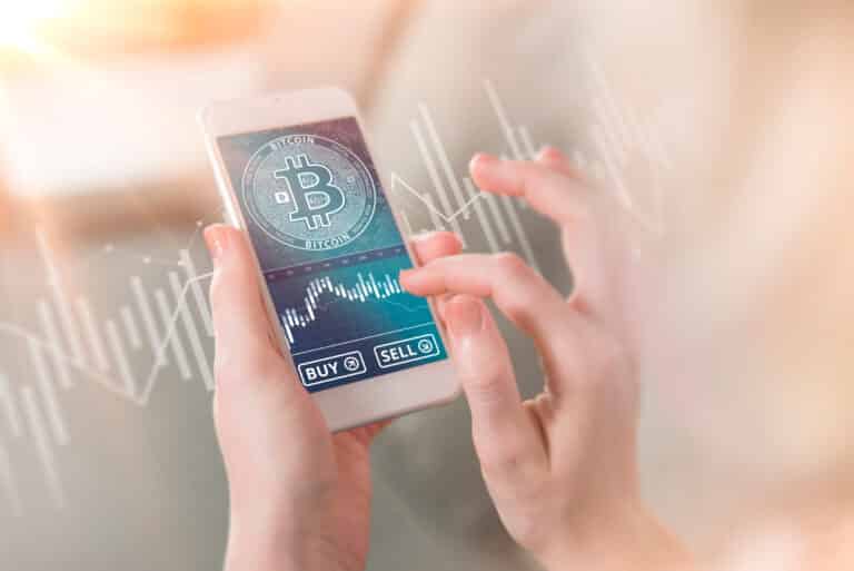 Bitcoin,Symbol,On,Mobile,App,Screen,With,Big,Buy,And