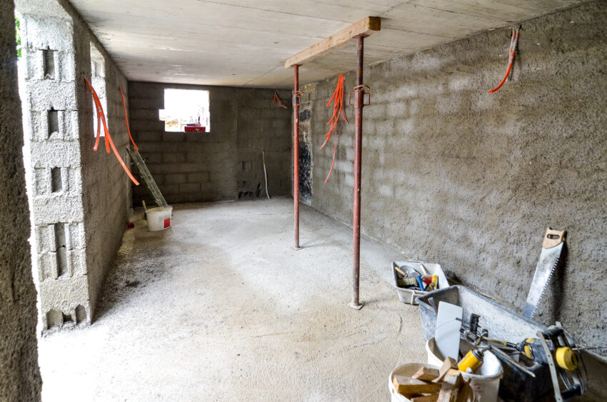 Plastering,,Rebuilding,,Waterproofing,Basement,Or,A,Cellar,And,Work,Tools.