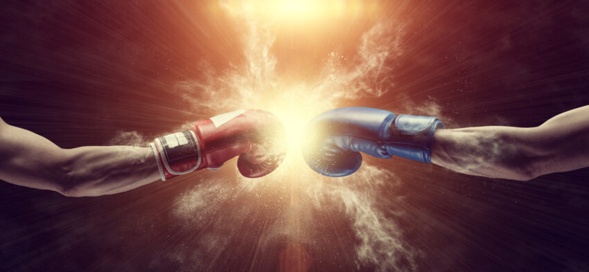 Two,Male,Hands,In,Boxing,Gloves.,Sports,Confrontation.,3d,Image