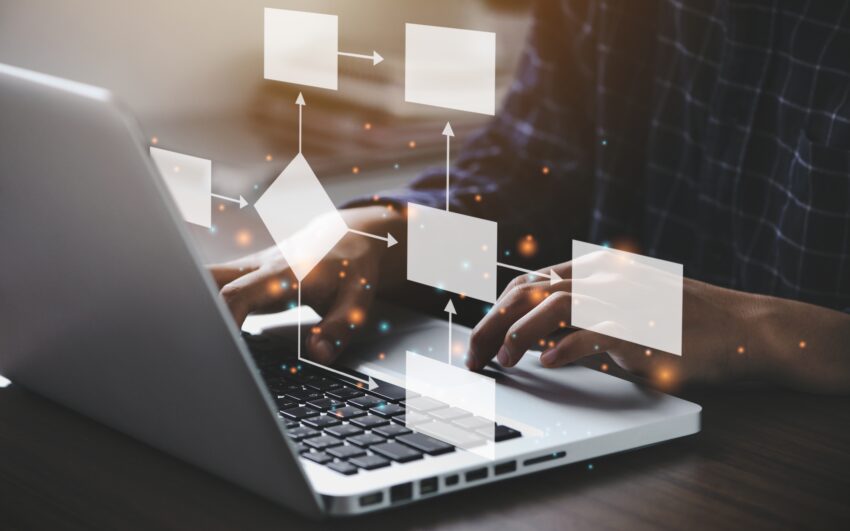 Businessman,Using,A,Computer,Analysis,For,Process,And,Workflow,Automation