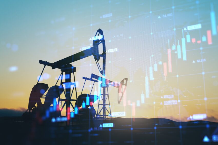 Abstract,Backlit,Oil,Pumping,Equipment,On,Sky,Background,With,Glowing