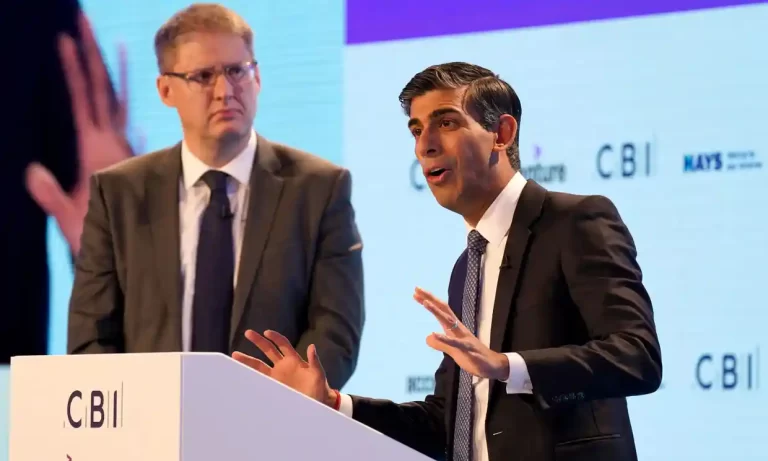 Rishi Sunak’s government is “going backwards” on building a greener economy and lacks a growth plan to soften the blow from recession, the head of the UK’s leading business lobby group has said.