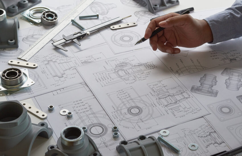 Engineer,Technician,Designing,Drawings,Mechanicalâ,Parts,Engineering,Engine,Manufacturing,Factory