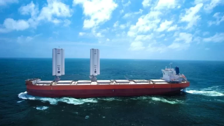 The world's first cargo ship fitted with giant, rigid sails - a groundbreaking innovation by BAR Technologies - has embarked on its inaugural voyage.
