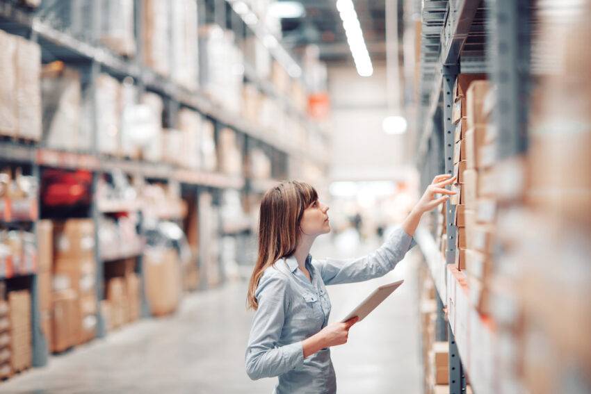 Stock,Taking.,Beautiful,Young,Woman,Worker,Of,Furniture,Store.