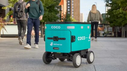 Deliveroo delivery robots will begin work in London within weeks and run in four other UK areas, as its chief executive says riders will not be replaced.